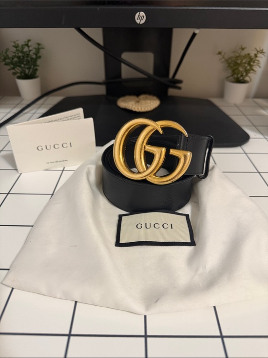 Gucci Accessories - Gucci Black Leather Belt with Gold Double G Logo Buckle